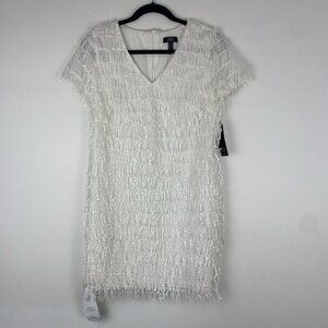 Aidan by Aidan Mattox Women's Fringe Sequin Cocktail Dress Size 4 White NWT